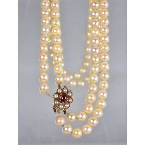 142 - A Two Row Pearl Necklace, Matched Pearls Approx 6.4mm Diameter but Varying Slightly, on a Good Quali... 