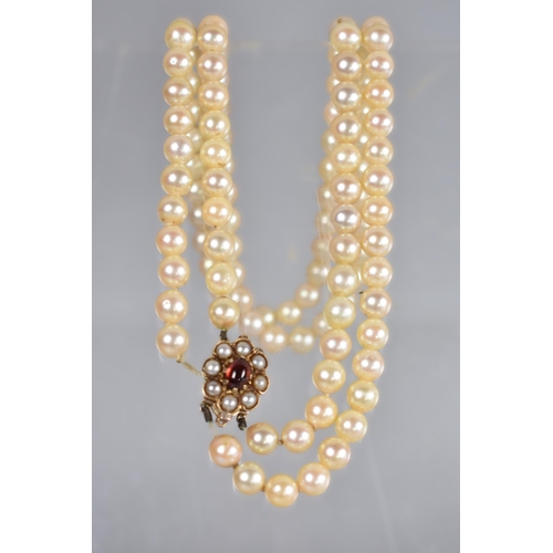 142 - A Two Row Pearl Necklace, Matched Pearls Approx 6.4mm Diameter but Varying Slightly, on a Good Quali... 