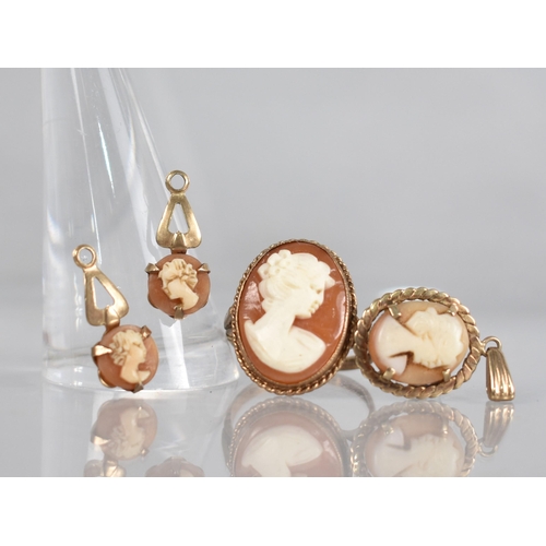 143 - A Collection of Various 9ct Gold Mounted Shell Cameo Jewellery to include Ring, Pendant and Two Earr... 