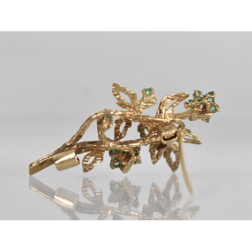 145 - A 9ct Gold, Diamond and Emerald Floral Brooch, Flowers with Central Round Cut Diamond Measuring 2.2m... 