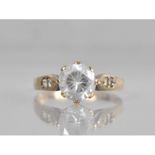 62 - A 9ct Gold and CZ Stone Mounted Ring, Central Round Brilliant Cut Stone Measuring 7.4mm  Diameter an... 