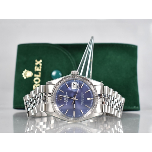 6 - A Rolex Oyster Perpetual Datejust Superlative Chronometer Wristwatch, Blue Dial with Baton Hour Indi... 