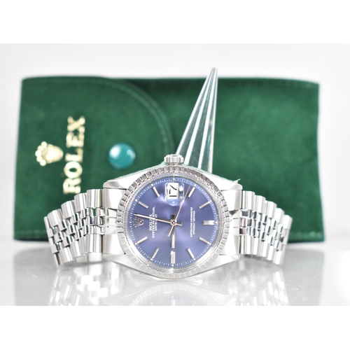 6 - A Rolex Oyster Perpetual Datejust Superlative Chronometer Wristwatch, Blue Dial with Baton Hour Indi... 