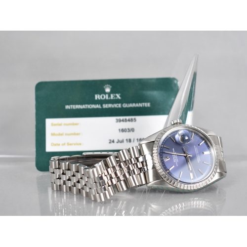 6 - A Rolex Oyster Perpetual Datejust Superlative Chronometer Wristwatch, Blue Dial with Baton Hour Indi... 