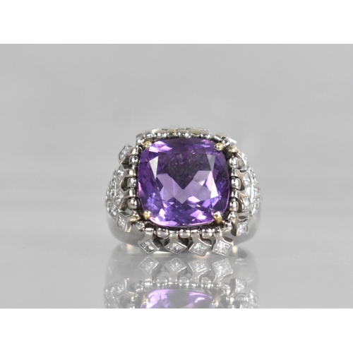 63 - A Contemporary 18ct Gold, Amethyst and Diamond Cocktail Ring, Central Cushion Cut Stone Measuring 12... 