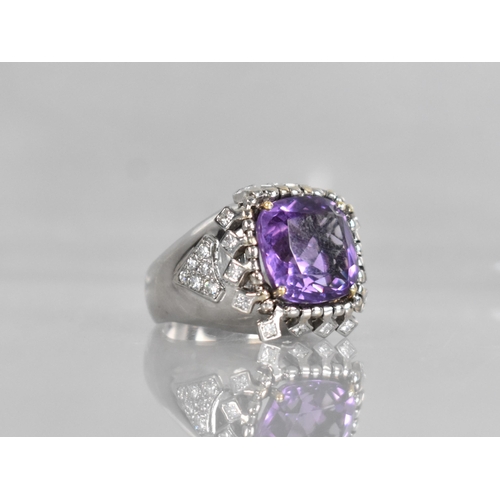 63 - A Contemporary 18ct Gold, Amethyst and Diamond Cocktail Ring, Central Cushion Cut Stone Measuring 12... 