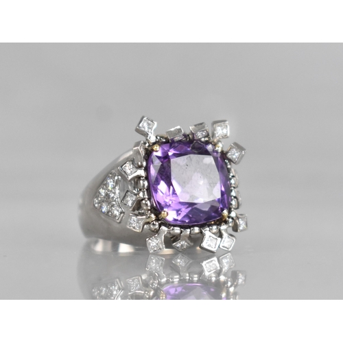 63 - A Contemporary 18ct Gold, Amethyst and Diamond Cocktail Ring, Central Cushion Cut Stone Measuring 12... 