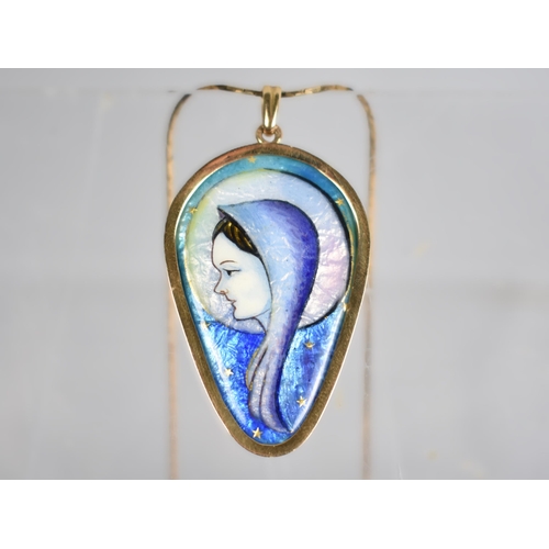 150 - A Gold Metal and Enamelled Pendant Depicting The Madonna on a Gilt Star Mounted Blue Ground, Pear Sh... 