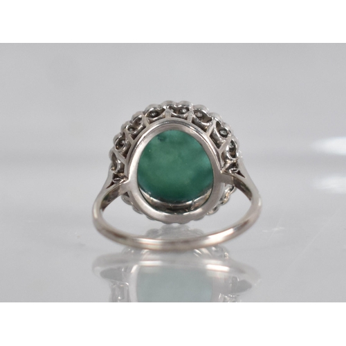 37 - An Art Deco Jadeite and Diamond Ladies Cocktail Ring, High Circular Jadeite Cabochon Measuring 12.8m... 