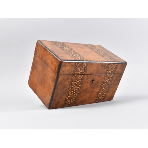 A 19th Century Burr Walnut Two Division Tea Caddy with Banded Inlay, 23cm Wide