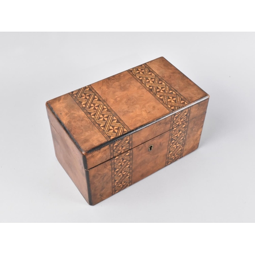 1 - A 19th Century Burr Walnut Two Division Tea Caddy with Banded Inlay, 23cm Wide