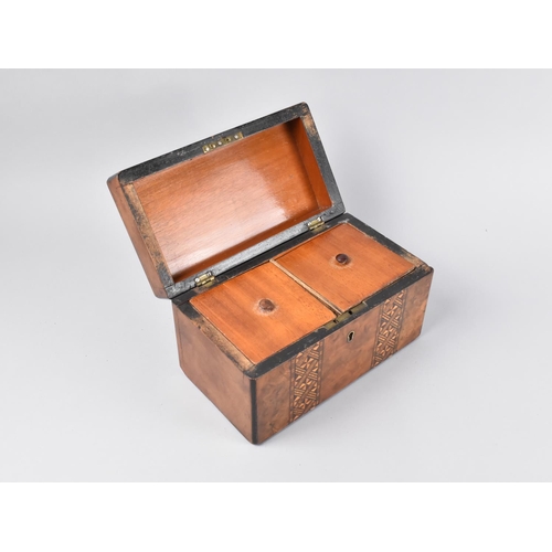 1 - A 19th Century Burr Walnut Two Division Tea Caddy with Banded Inlay, 23cm Wide