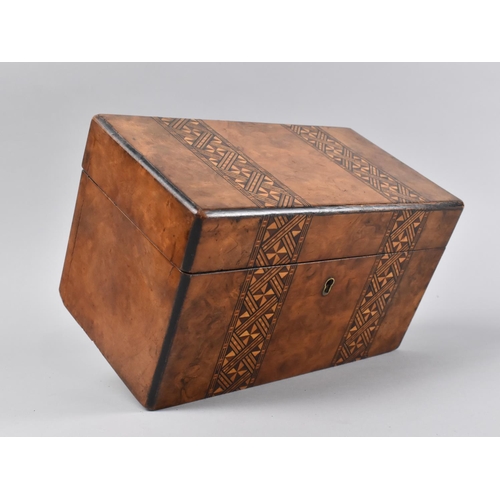 1 - A 19th Century Burr Walnut Two Division Tea Caddy with Banded Inlay, 23cm Wide