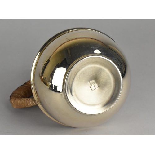106 - A Silver Plated Guernsey Globular Cream Jug After Kenneth Tyler Key with Rattan Handle, Stamped EPCA... 