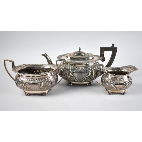 108 - A Late Victorian/Edwardian Silver Plated Three Piece Tea Service with Relief Art Nouveau Decoration