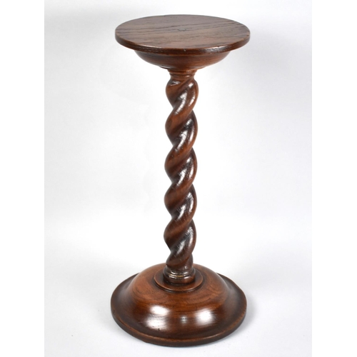 11 - An Edwardian Oak Barley Twist Circular Topped Stand, 16cm Diameter, 38.5cm High