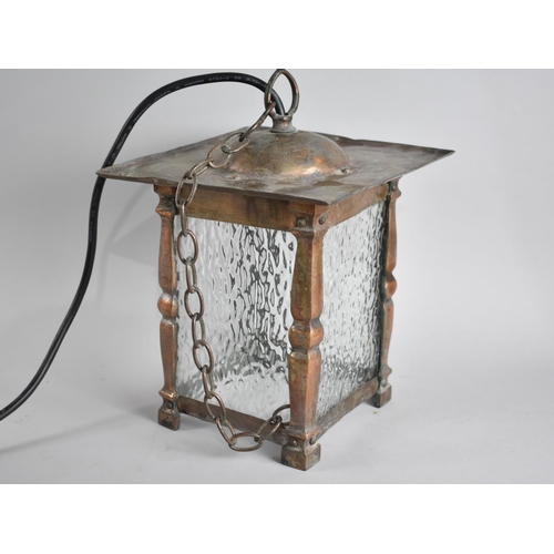 111 - A Copper Hall Ceiling Lantern in the Arts and Crafts Taste, Some Oxidation, 20cm Square Lid and 21cm... 