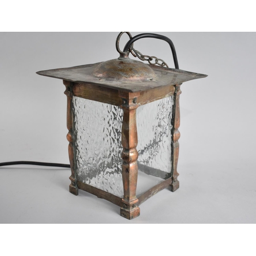 111 - A Copper Hall Ceiling Lantern in the Arts and Crafts Taste, Some Oxidation, 20cm Square Lid and 21cm... 