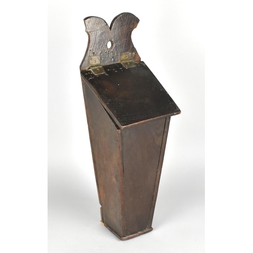 12 - A 19th Century Wall Hanging Oak Candle Box of Tapering Form, 49.5cm High