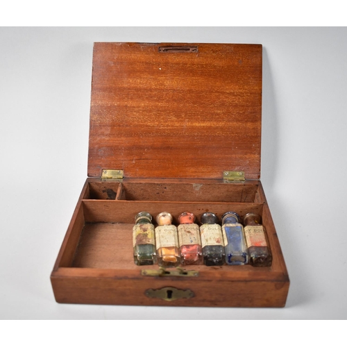 15 - A Late 19th/Early 20th Century Mahogany Paint Box Containing Six Glass Bottles for Body Colour, Hing... 