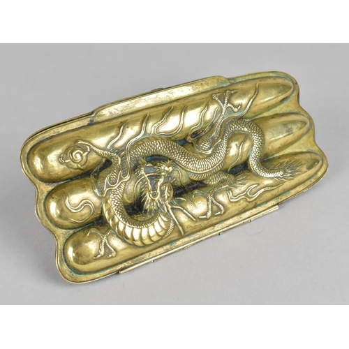 24 - A Late 19th Century Brass Cigar Case, The Hinged Lid Decorated with Dragon in Relief, Silver Plated ... 