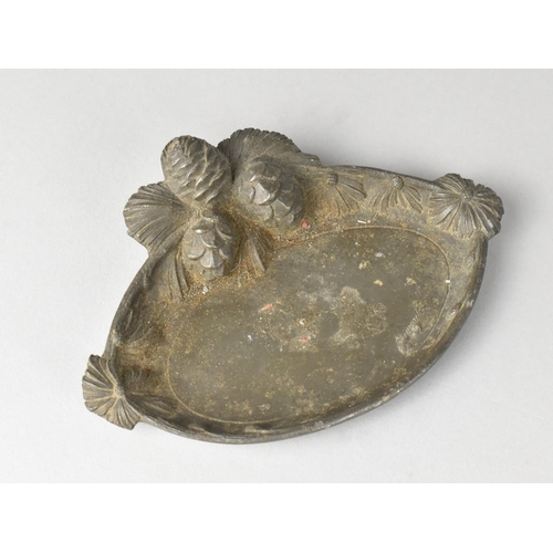 25 - A French Pewter Oval Pin Dish, Decorated in Relief with Hops, Stamped under, 15cm Wide