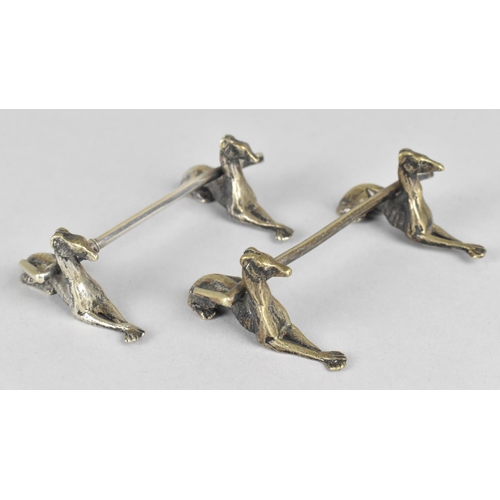 27 - A Pair of Late 19th Century Silver Plated Sporting Knife Rests in the form of Reclining Greyhounds S... 