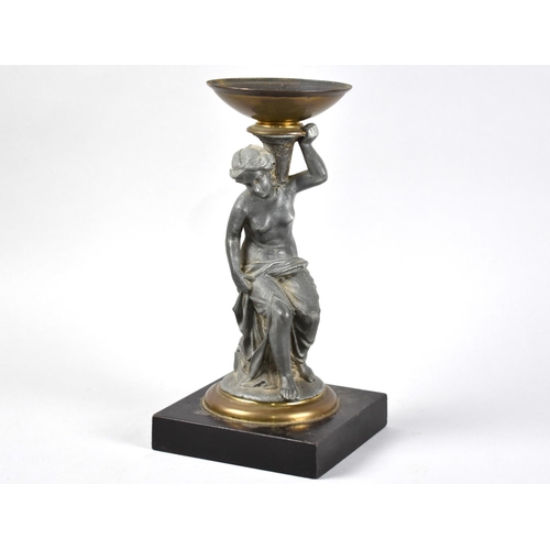 32 - A 19th Century Brass Mounted Metal Stand in the Form of Seated Classical Maiden, Square black Slate ... 