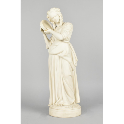 40 - A Parian Ware Figure of Maiden  with Tambourine, 33cm High