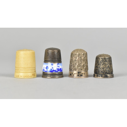 42 - A Collection of Four Vintage Thimbles to Include Three Silver Examples, one of which with Delft Band