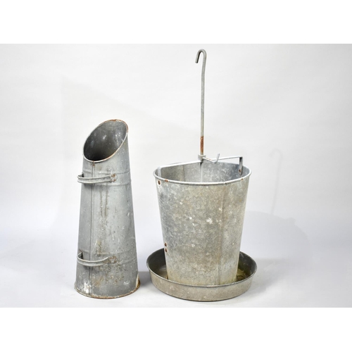 426 - A Galvanized Iron Coal Scuttle and Feeder