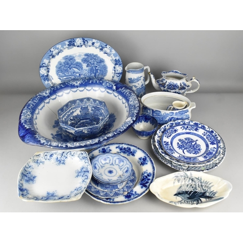 444 - A Collection of Various Blue and White to Comprise Washbowl, Plates etc (Condition Issues)