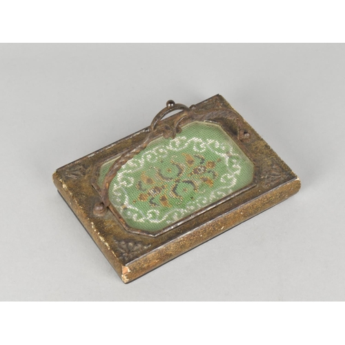 46 - An Early 20th Century Metal, Wood and Beadwork Rectangular Paperweight with Hinged Handle, 12.5x8.5c... 