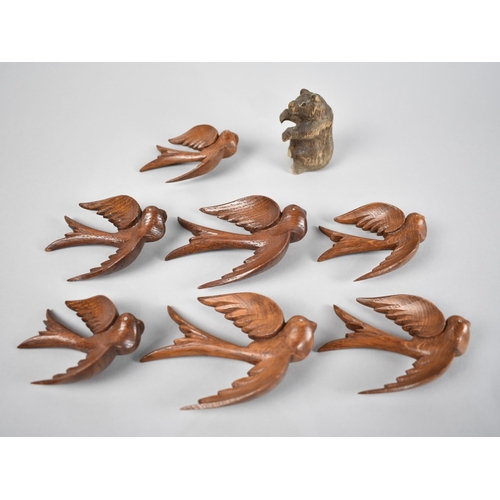 47 - A Collection of Carved Wooden Swallows from Cuckoo Clocks, Together with a Carved Black Forest Seate... 