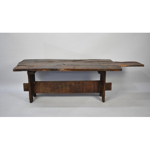 473 - A Hand Made Three Plank Pig Bench with Head Extension, 147cm Long