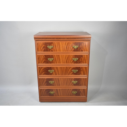 477 - A Modern Mahogany Five Drawer Bedroom Chest with Dentil Cornice, 77cm wide