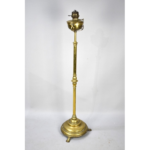 481 - A Late Victorian Brass Telescopic Oil Stand Lamp with Domed Stepped Base and Pad Feet, Removable Res... 