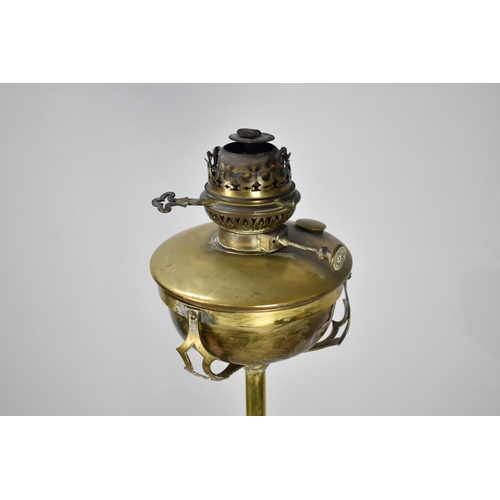 481 - A Late Victorian Brass Telescopic Oil Stand Lamp with Domed Stepped Base and Pad Feet, Removable Res... 