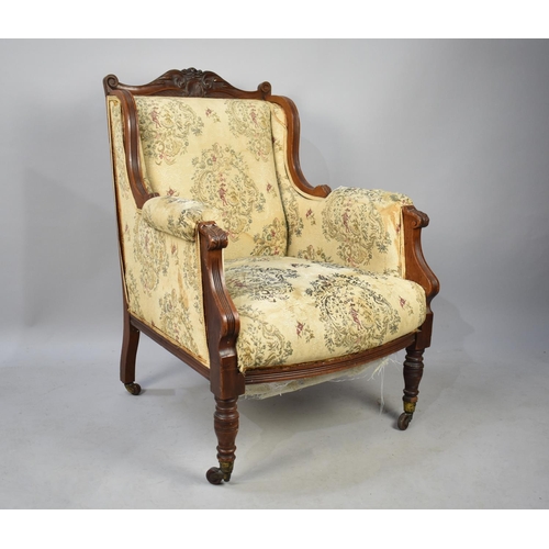 484 - A Late Victorian/Edwardian Walnut Tapestry Upholstered Armchair with Acanthus Scrolled Detail