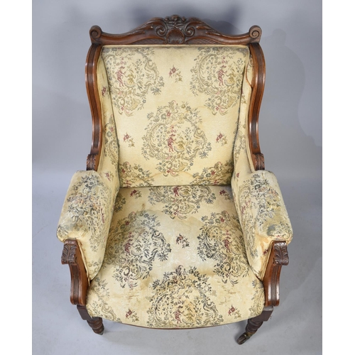 484 - A Late Victorian/Edwardian Walnut Tapestry Upholstered Armchair with Acanthus Scrolled Detail