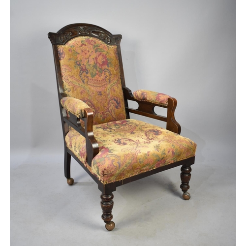 485 - A Late Victorian/Edwardian Ladies Armchair with Arched Carved Top Rail