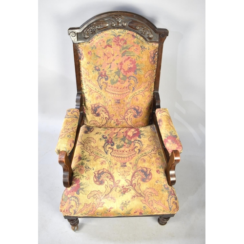 485 - A Late Victorian/Edwardian Ladies Armchair with Arched Carved Top Rail