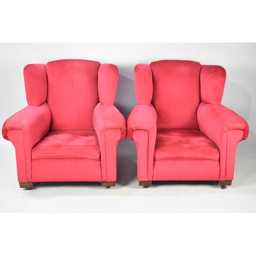 486 - A Pair of Red Upholstered Club Style Armchairs