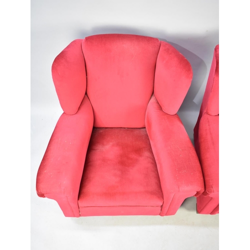 486 - A Pair of Red Upholstered Club Style Armchairs