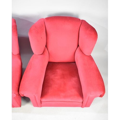 486 - A Pair of Red Upholstered Club Style Armchairs