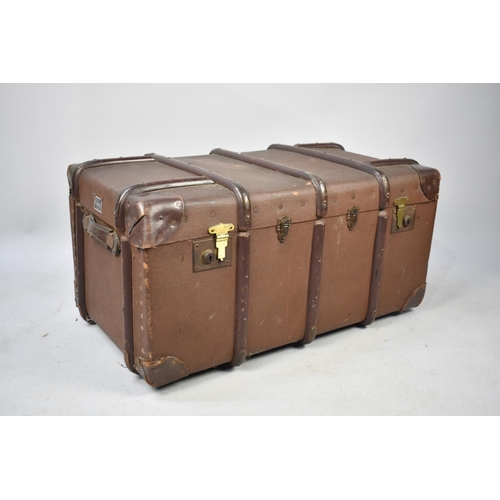 491 - A Vintage Canvas and Wooden Travelling Trunk, 85cm wide