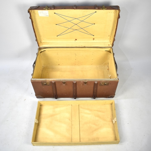 491 - A Vintage Canvas and Wooden Travelling Trunk, 85cm wide