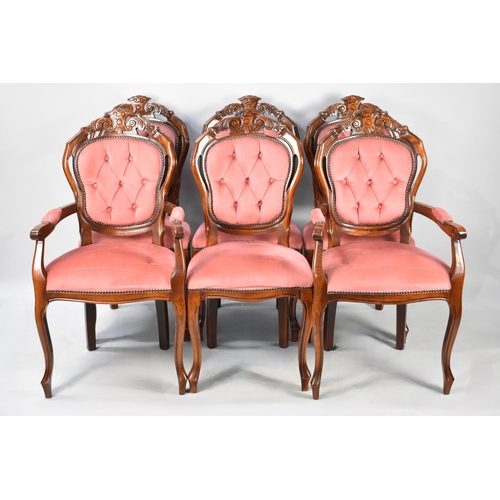 498 - A Set of Six Reproduction Balloon Back Dining Chairs to Include Two Carvers