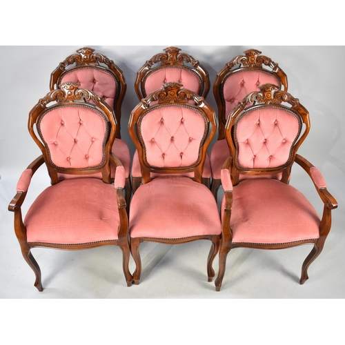 498 - A Set of Six Reproduction Balloon Back Dining Chairs to Include Two Carvers