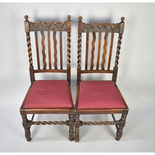 501 - A Set of Edwardian Oak Barley Twist Dining Chairs